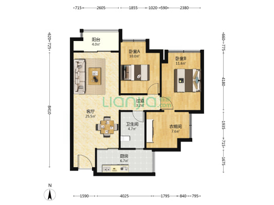 龙兴国际生态新城天璟 2室1厅1卫 86平方