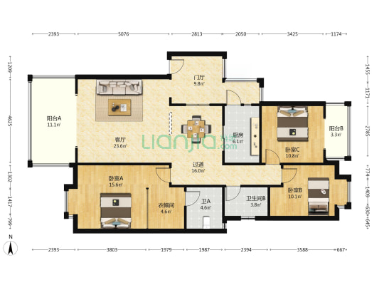 南亚假日 3室1厅2卫 132平方
