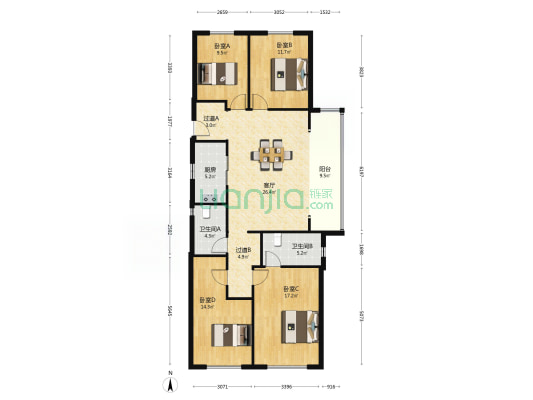金地汉口峯汇 4室1厅2卫 138平方