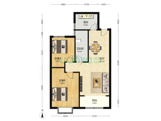 田庄花园北区 2室1厅1卫 103平方