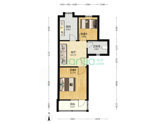 中教委虹桥小学恢复楼 2室1厅1卫 55平方