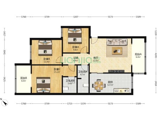 双槐树街90号 3室1厅2卫 105平方