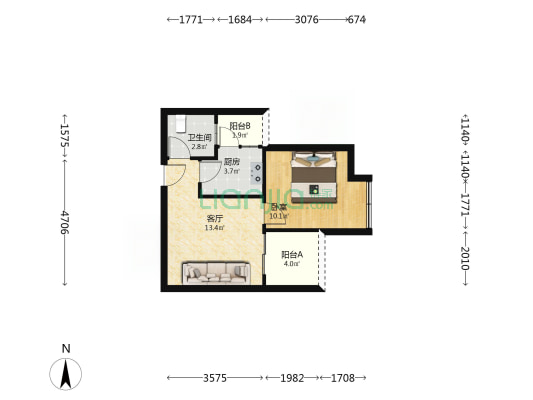 北延新居C区 1室1厅1卫 50平方