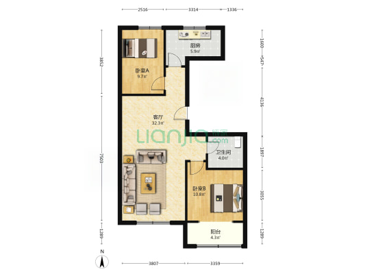 学思苑 2室1厅1卫 100平方