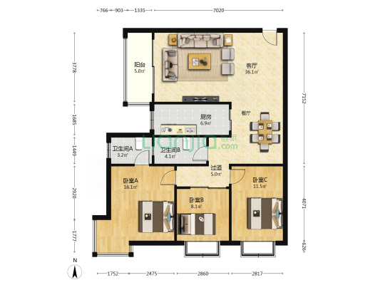 新欣城 3室1厅2卫 124平方