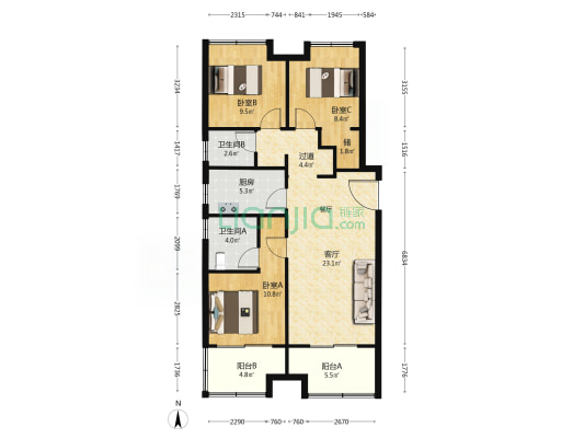 星斓荟 3室1厅2卫 110平方