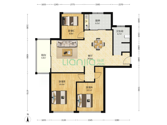 金新城悦府 3室1厅1卫 126平方