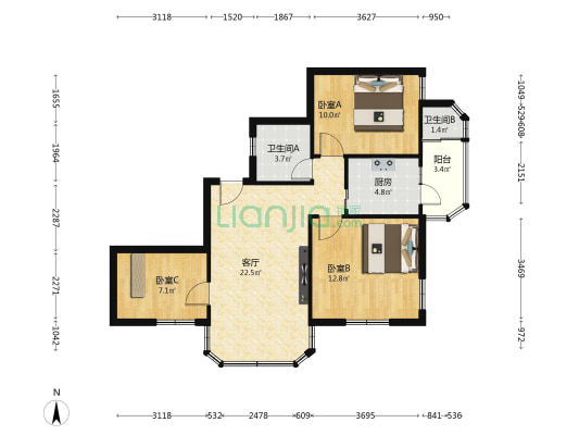 志诚大道 3室1厅2卫 76平方