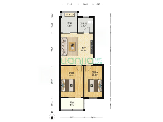 陕西省地震局家属院 2室1厅1卫 68平方
