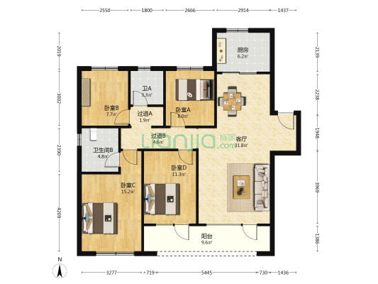 融创中心融耀 4室1厅2卫 143平方