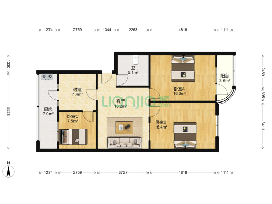 收割机厂家属楼（西南） 3室1厅1卫 69平方