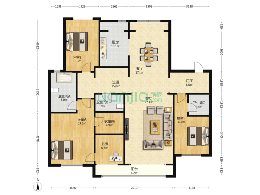 天玺公馆 4室2厅3卫 198平方