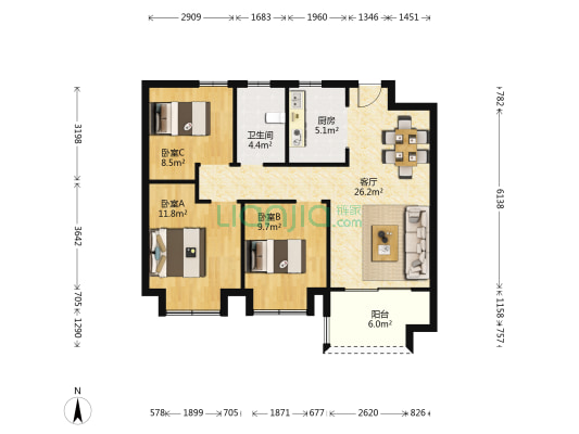 金悦君庭 3室1厅1卫 94平方