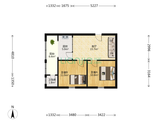 中地小区 2室1厅1卫 64平方