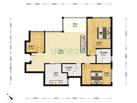 远大中央公园三期 3室1厅2卫 106平方