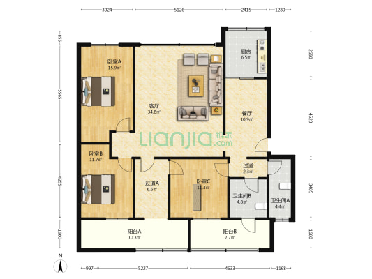中国人寿保险股份有限公司宿舍 3室2厅2卫 145平方