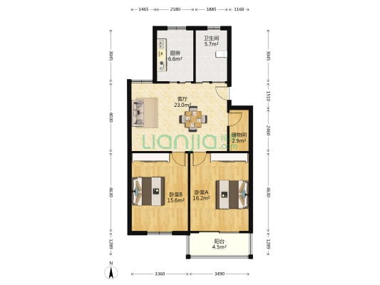 金锡苑北区 2室1厅1卫 115平方