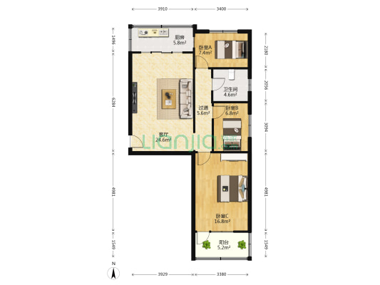 联盟路683号 3室1厅1卫 78平方