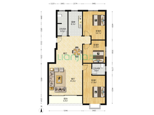 德福雅居 3室1厅2卫 137平方