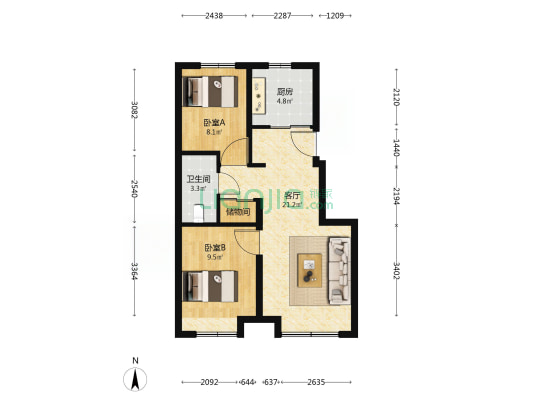 合生me悦西区 2室1厅1卫 72平方