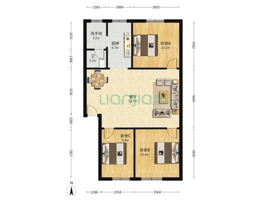废旧物资市场宿舍 3室1厅2卫 98平方