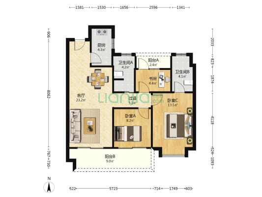 钓云苑 3室1厅2卫 105平方