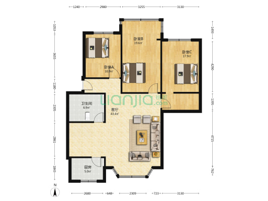 紫荆北路16号 3室1厅1卫 114平方