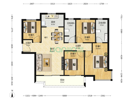 御锦城澜轩 4室1厅2卫 141平方