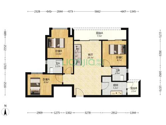 北京城建龙樾生态城樾礼府 3室1厅2卫 94平方