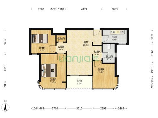 香港嘉华·嘉宏峰 3室1厅1卫 93平方