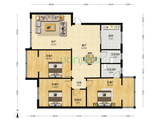 佳苑 3室2厅2卫 139平方