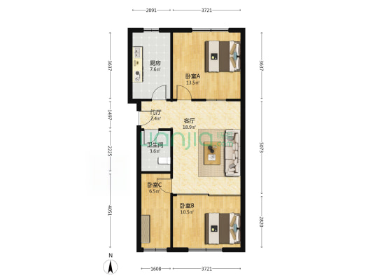 恒泰综合楼 3室1厅1卫 80平方