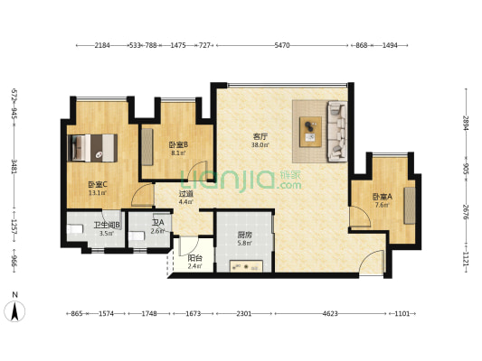 中诚两江印一期 3室1厅2卫 97平方
