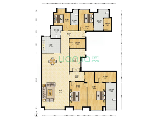 万达天鼎 4室1厅4卫 305平方