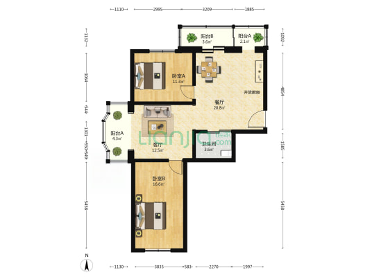 国源馨苑 2室2厅1卫 96平方