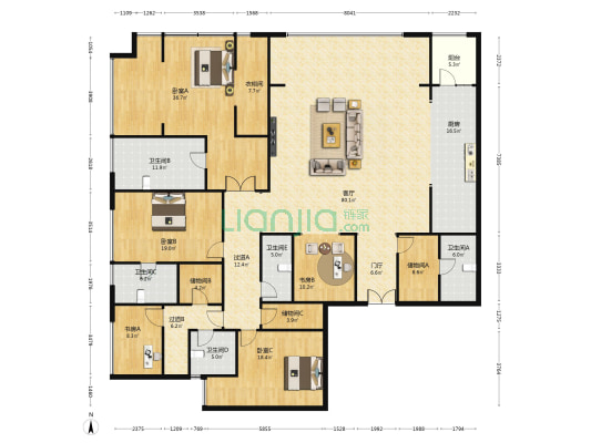 万瑞天际云墅 5室1厅5卫 340平方