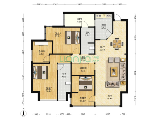 艺城春城玖號 4室2厅2卫 138平方