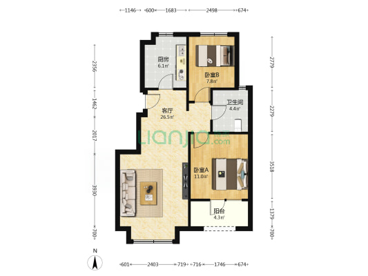 保利时代C11区 2室1厅1卫 79平方