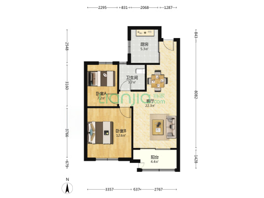 红叶苑 2室1厅1卫 75平方