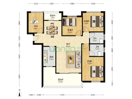 龙骧佳苑 4室1厅2卫 119平方