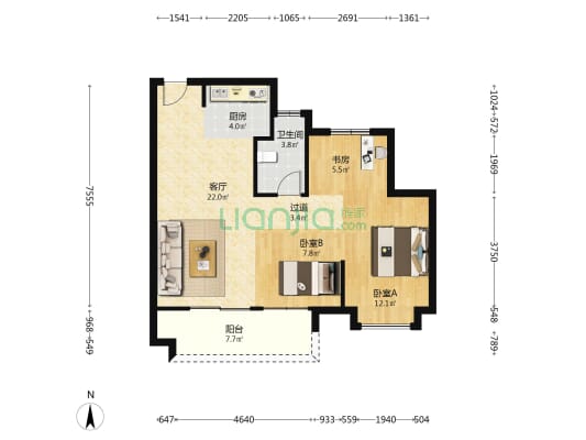 锦涵湾花苑 3室1厅1卫 89平方