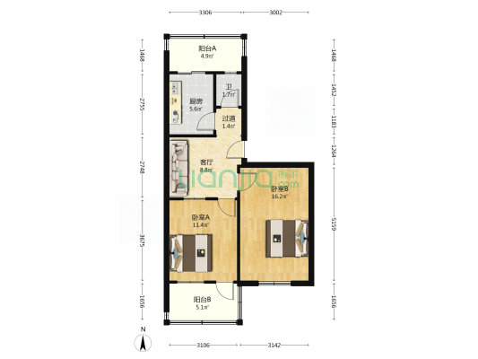 山东省化工研究院 2室1厅1卫 66平方
