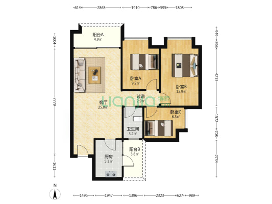 萝岗和苑 3室1厅1卫 92平方