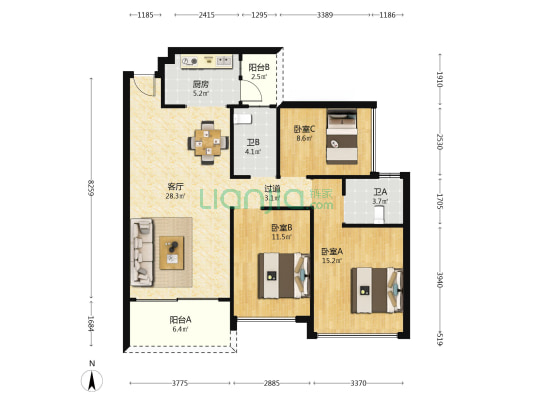 凯柏·瑞信美域 3室1厅2卫 106平方