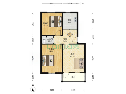 桥北一区 2室2厅1卫 72平方