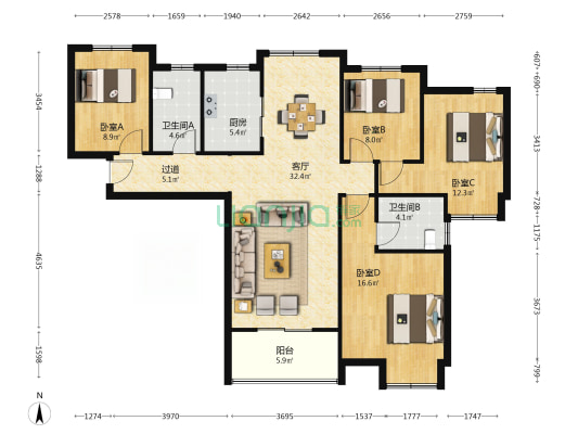锦绣仙山 4室1厅2卫 143平方