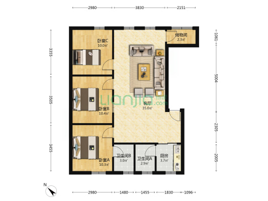 长江东二街 3室1厅2卫 96平方