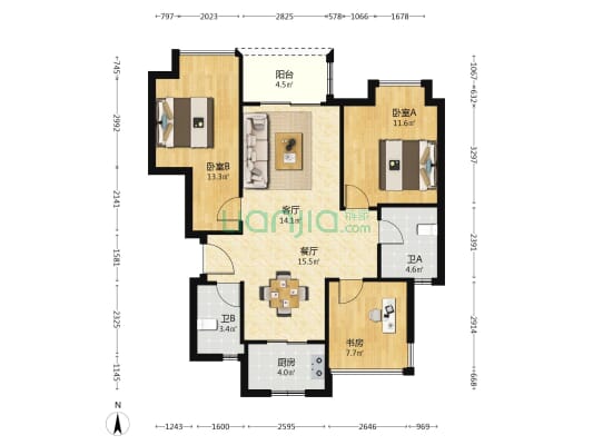 枫丹新悦 3室2厅2卫 95平方