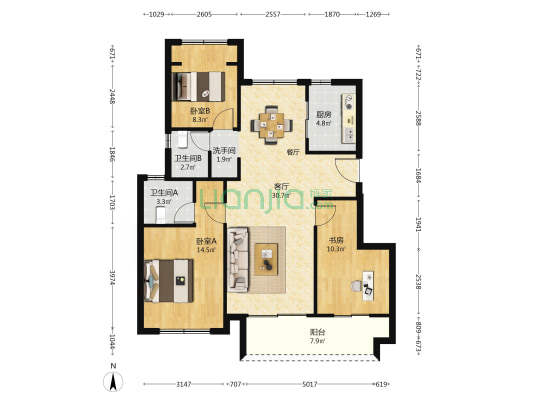 映溪四季花园 3室1厅3卫 101平方