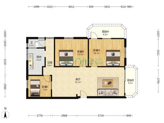 大沥吉祥楼 3室1厅1卫 105平方